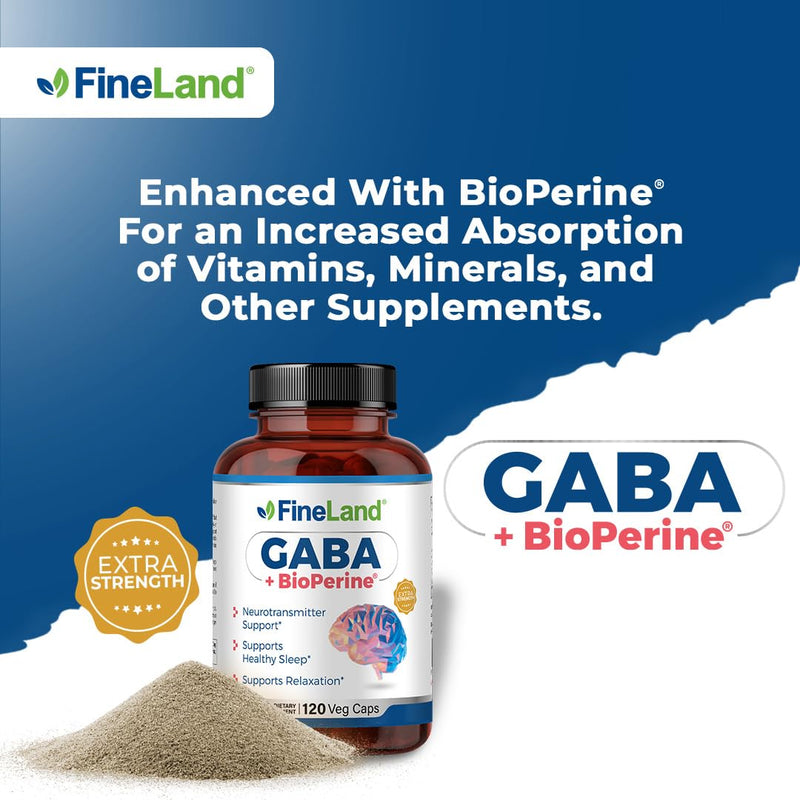 FineLand GABA + BioPerine® – Gamma-Aminobutyric Acid Supplement for Relaxation & Daily Calm | Supports Emotional Well-Being, Vegan – 120 Capsules, Made in USA