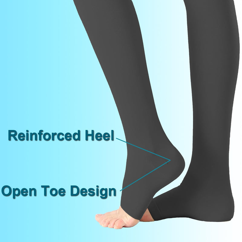 Medical Compression Pantyhose For Women & Men,20-30 mmHg Medical Grade Support Hose Tights For DVT,Pregnancy,Varicose Veins,Relief Shin Splints,Edema,Swelling Open Toe Black Medium