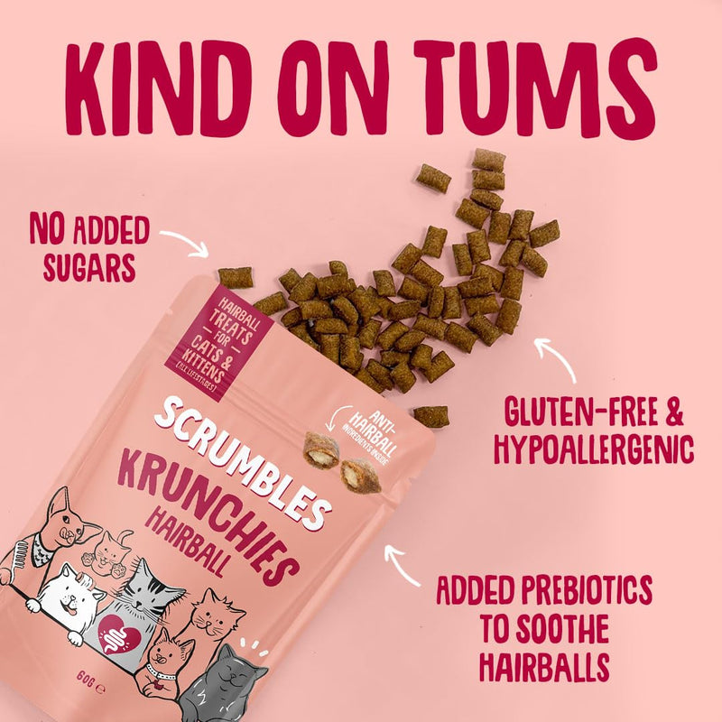 Scrumbles Anti-Hairball Krunchies Cat Treats 60g Hairball 60 g (Pack of 1)