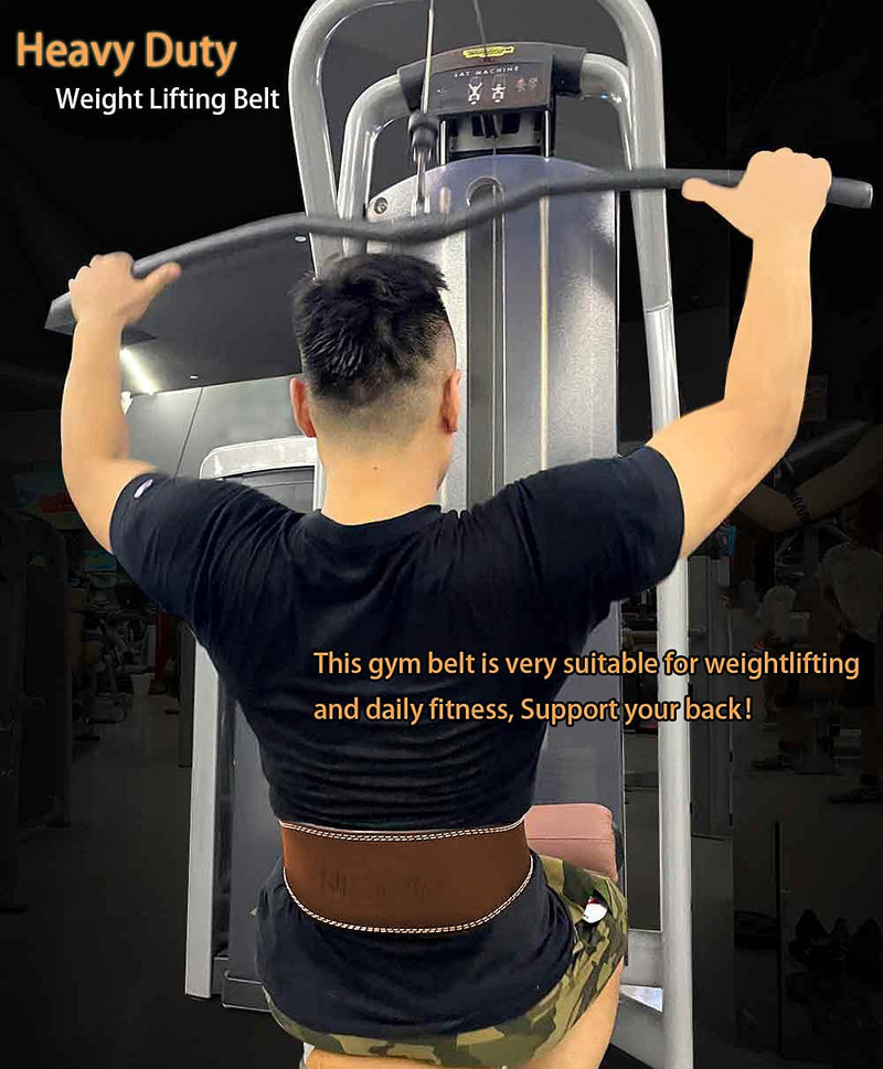 Leather Weight lifting Belt for Men - 6 Inch Padded Lumbar Back Support Belts, Workout Waist Brace for Weightlifting Powerlifting Deadlifts Squat Strength Training Fitness Large 29.9"-39.6" (Waist size not pant size) Brown