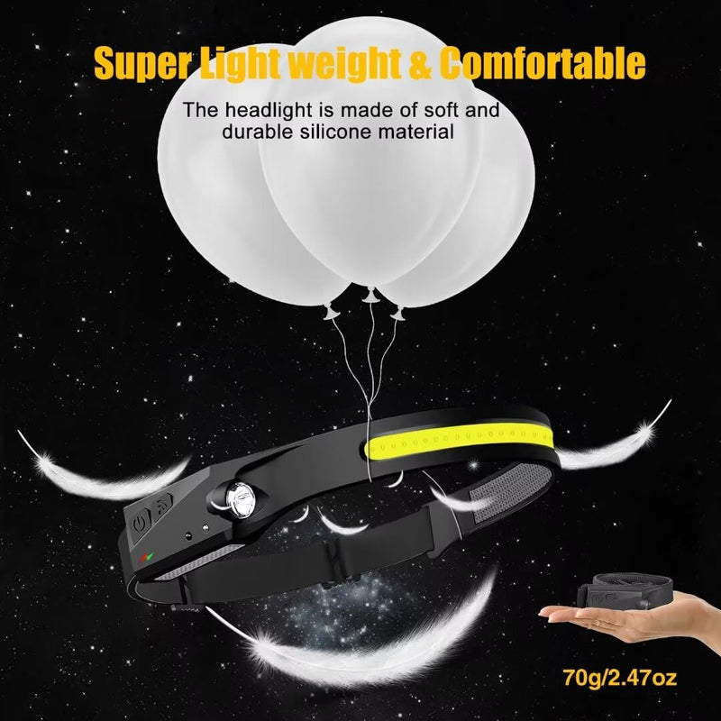 Headlamp Rechargeable 3PCS, 230° Wide Beam Head Lamp LED with Motion Sensor for Adults - Camping Accessories Gear, Waterproof Head Light Flashlight for Hiking, Running, Repairing, Fishing, Cycling 3 Pack