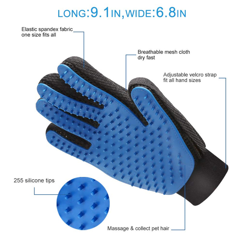 2PCS Pet Grooming Glove, Dog Brush Glove, Gentle Deshedding Brush Glove,Mess-Free Grooming Efficient Pets Hair Remover Mittens Washing Gloves for Short and Long Hair Dogs & Horses & Cats (Blue) - BeesActive Australia