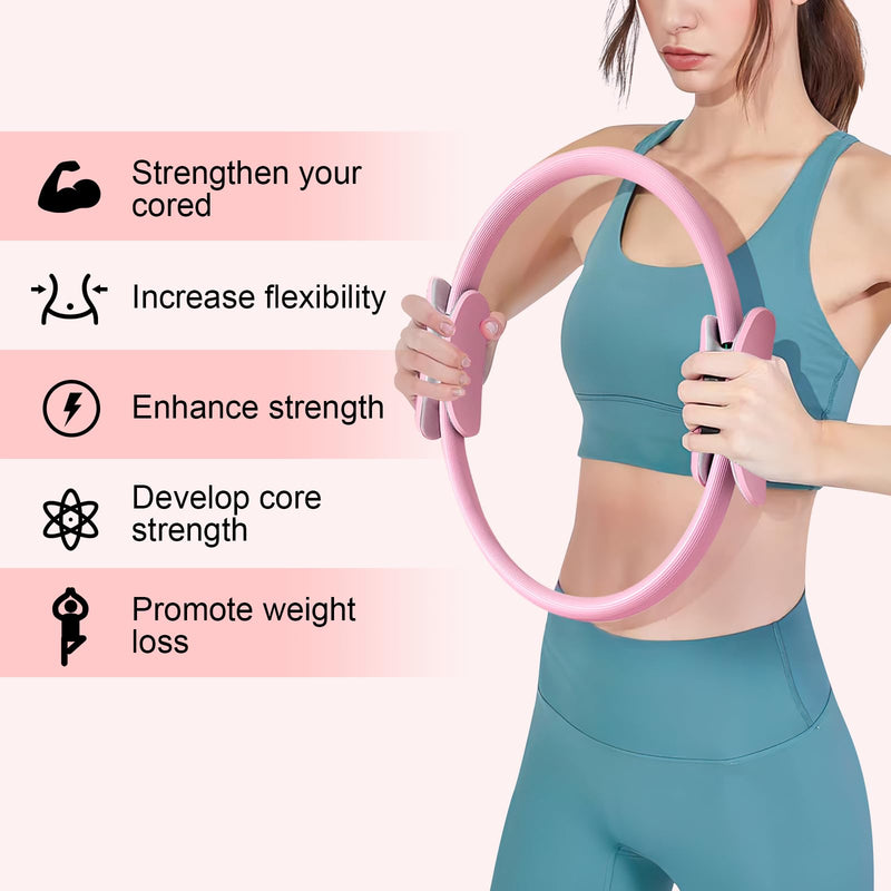 Pilates Ring 15 Inch Magic Circle Ring, Dual Padded Handles Pilates Rings Circle, Adjustable Yoga Ring Pink