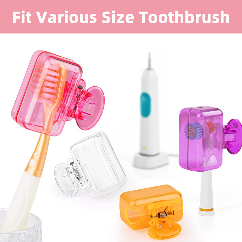 4 Pack Travel Toothbrush Head Covers Toothbrush Protector Cap Brush Pod Case Protective Portable Plastic Clip for Household Travel, Bathroom, Business, Camping, School (Clear, Orange, Purple, Pink) Clear, Orange, Purple, Pink - BeesActive Australia