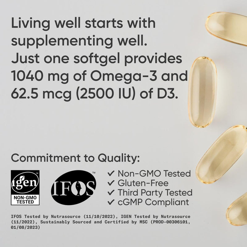 Sports Research¬Æ Alaskan Omega-3 Fish Oil 1040mg + Vitamin D3 2500iu - Supports Brain & Heart Health - MSC Certified Sustainable ¬∑ Wild-Caught ¬∑ Non-GMO ¬∑ Triglyceride Form - 120 Count Softgels - BeesActive Australia