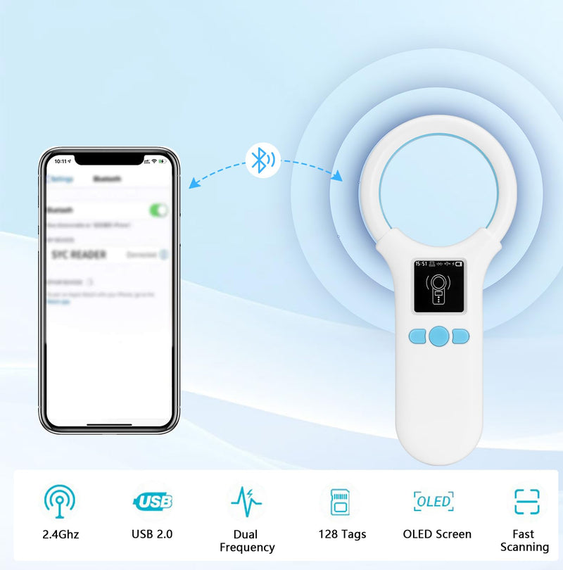 APKLVSR Bluetooth pet microchip scanner, animal chip reader, chip reader for animals, RFID chip ID reader scanner, EMID FDX-B (ISO11784/85), 134.2 kHz/125 kHz microchip reader for dogs/cats - BeesActive Australia