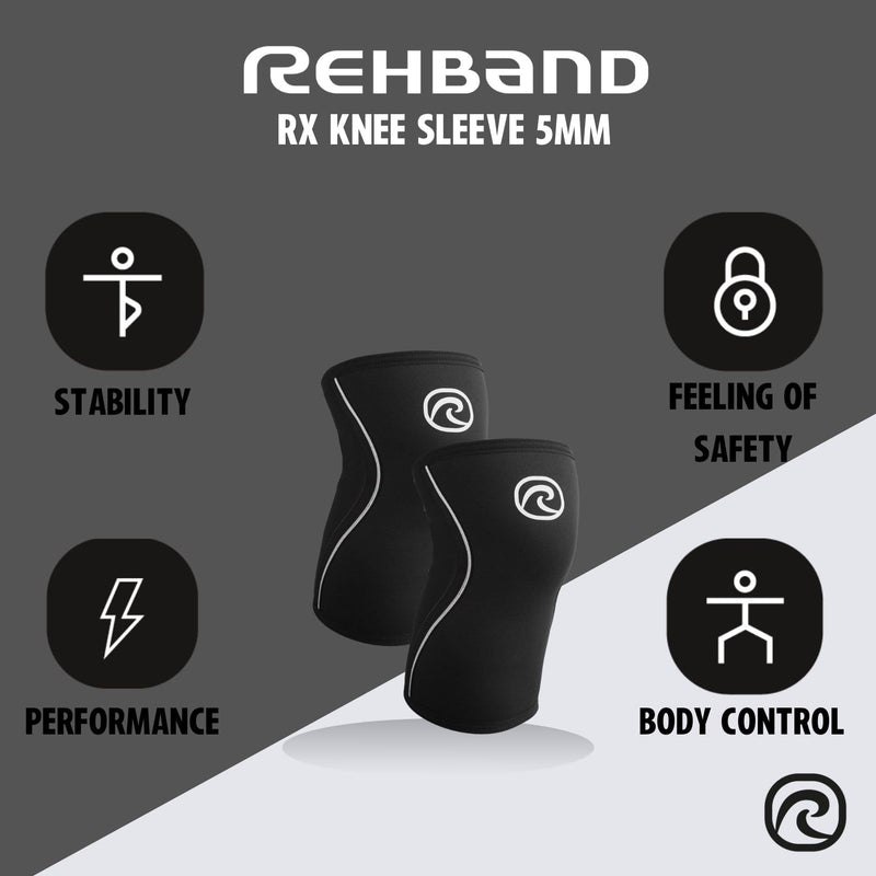 Rehband 5mm knee sleeve support for Cross Fit & heavy training, compression neoprene knee sleeve, feel stronger + more secure while workout, Colour:Black, Size:S Small Black - 1 Piece - BeesActive Australia