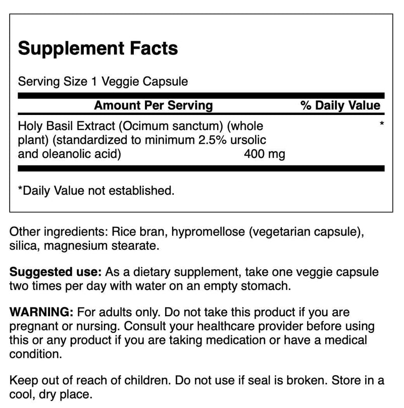 Swanson Holy Basil (Tulsi) Extract 400 Milligrams 60 Veg Capsules - BeesActive Australia