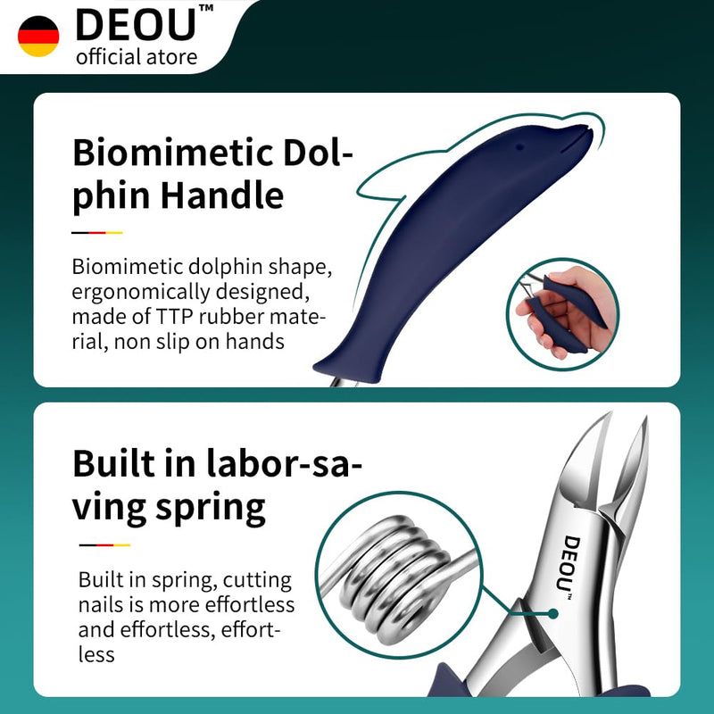 DEOU Professional Stainless Steel Podiatrist Nail Clippers, Heavy Duty Manicure Pliers for Thick Nails, Pedicure Toe Nail Clippers Tools for Men Women Dark Blue
