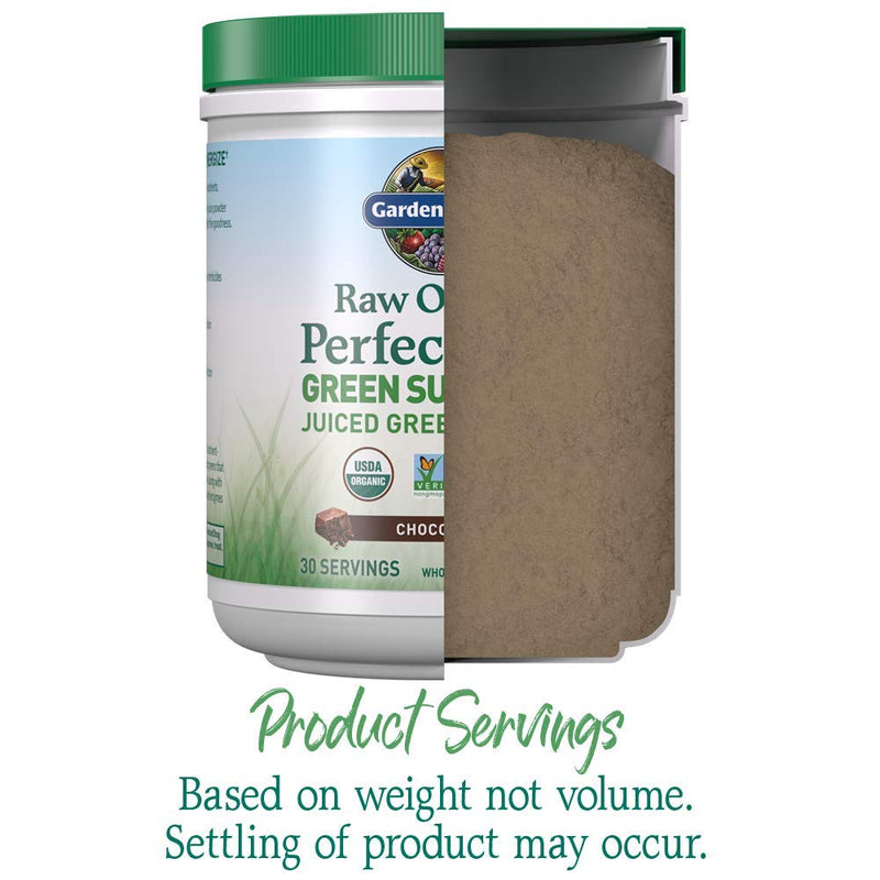 Garden of Life Raw Organic Perfect Food Green Superfood Juiced Greens Powder - Chocolate, 30 Servings - Non-GMO, Gluten Free, Vegan Whole Food Dietary Supplement, Plus Probiotics & Enzymes | Juiced Cereal Grasses, Plant Based Green Supplements for Immu...