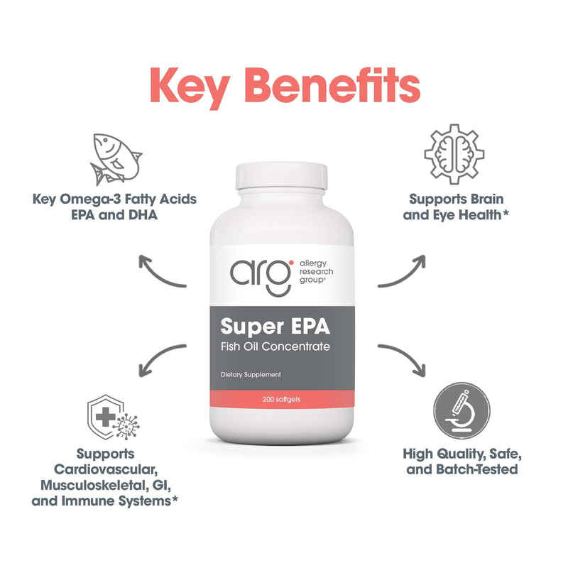 ARG Super EPA 720 mg EPA and 480 mg DHA, Omega-3, 200 Softgels | Concentrated Omega-3 Fish Oil Softgels for Cardiovascular and Brain Health Support, 100 Servings