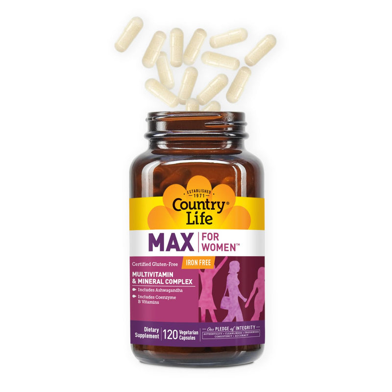 Country Life MAX for Women Multivitamin, Iron Free, 120 Capsules | Supports daily energy metabolism with coenzymated B forms, ashwagandha and key minerals