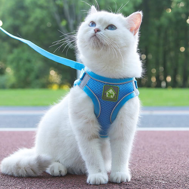 FEimaX Dog Harness with Leash for Small Medium Dogs Cats Soft Mesh Puppy Harness Breathable Chest Harness Adjustable Reflective No Pull Vest Chihuahua Cat XS (Chest 26-29cm) Blue - BeesActive Australia