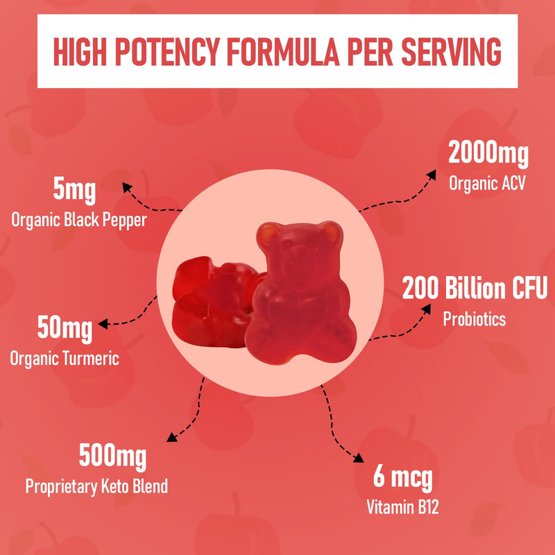 Apple Cider Vinegar Gummies, 120 ACV Gummies - Detox, Digestion, Gut Health | Max Strength 2000mg Keto ACV Gummy with Probiotics, B12 and Keto Support, For Digestion, Metabolism, Gelatin-Free 60 Count (Pack of 2)