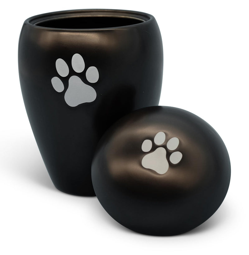 FeinKnick Devotional urn 1 liter for cats or dogs indoors and outdoors - handmade animal urn made of high-quality ceramic for dogs and cats in black with silver paw - weatherproof & for ashes - BeesActive Australia