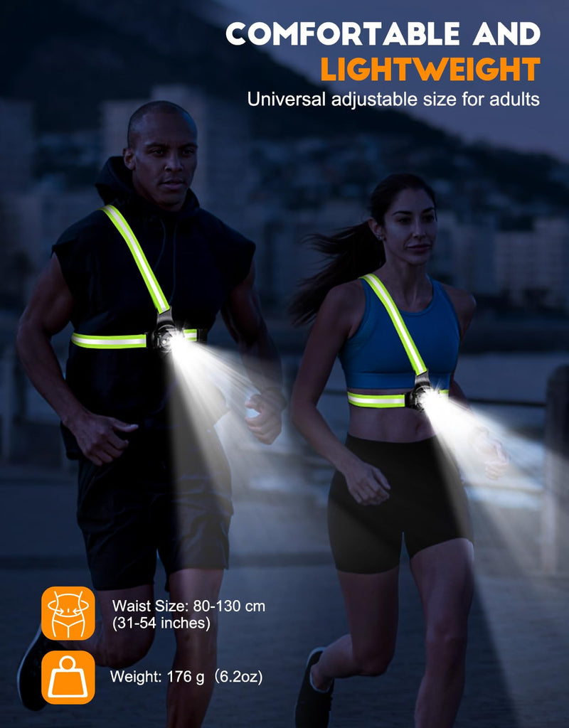 Running Lights for Runners, 500 Lumens Run Light with 360° Reflective Straps, IPX4 Waterproof & USB Rechargeable, 45° Adjustable Chest Running Light Vest for Night Walking, 4-16h Use Time - BeesActive Australia