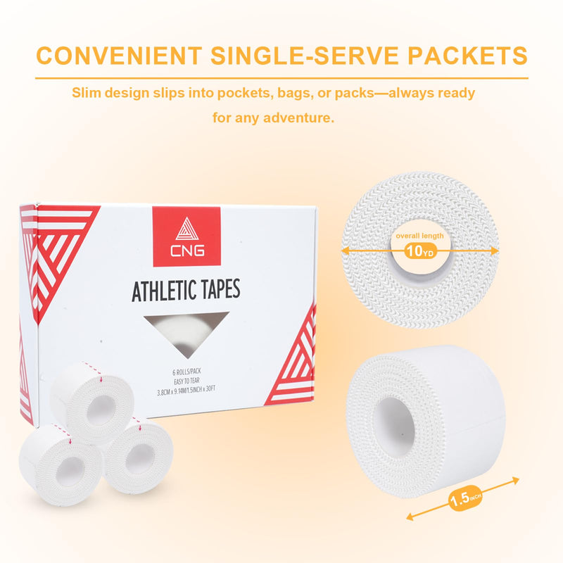 Athletic Tape, White Cotton Elastic Sports Tape, Very Strong Easy Tear No Sticky Residue Tape for Ankle, Wrist, and Injury Taping, Suitable for Climbing, Basketball（1.5in*10yd） (White, 6 Pack) - BeesActive Australia