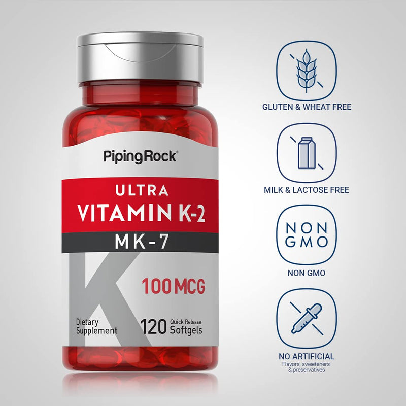 Piping Rock Vitamin K2 MK-7 | 100 mcg | 120 Softgels | Non-GMO, Gluten Free Supplement - BeesActive Australia