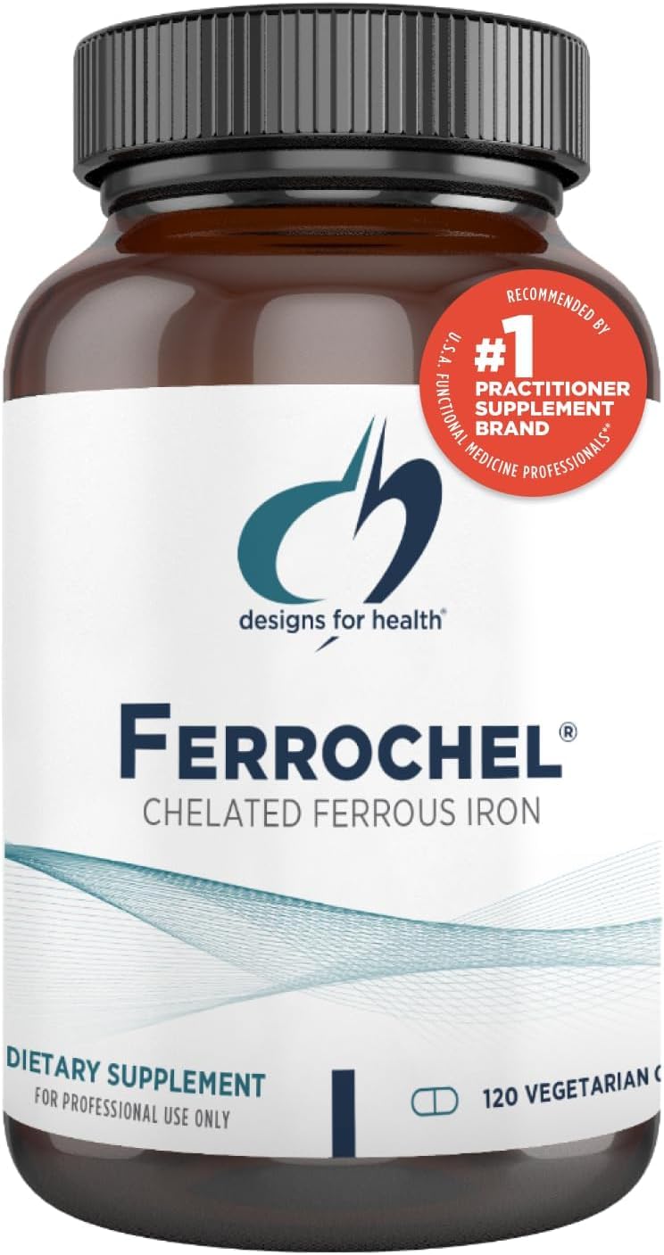 Designs for Health Ferrochel Chelated Iron - Highly-Absorbable Iron Supplement for Women & Men as Ferrous Bisglycinate Chelate - Iron Pills Safe for Pregnant Women & Teens (120 Vegan Iron Capsules) Standard Packaging - BeesActive Australia