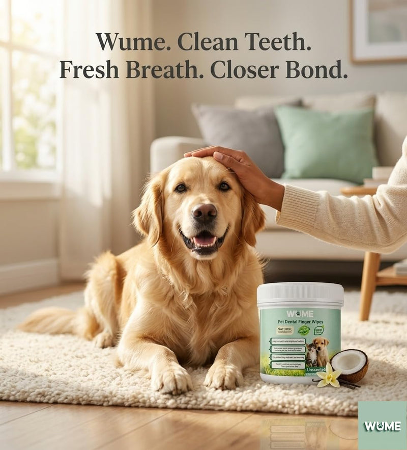 WUME Pet Dental Finger Wipes for Dogs & Cats Vet-Inspired Teeth Cleaning Wipes, Toothbrush Alternative, Gentle, Alcohol-Free, Disposable, 50 Counts Unscented