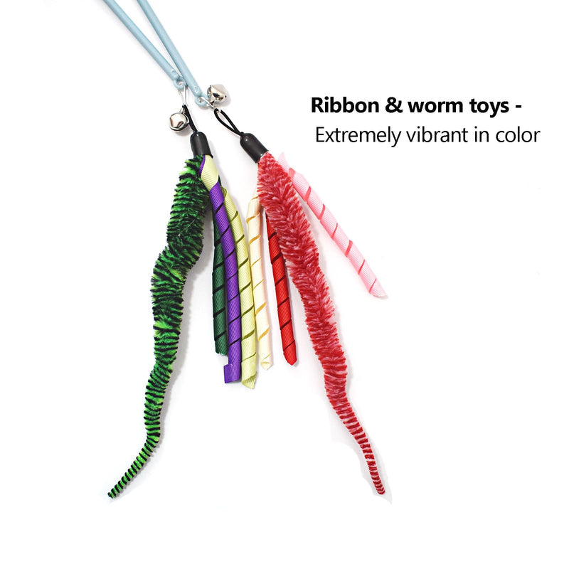 IUHKBH Cat Wands, 2 PCS Interactive Cat Teaser Wand Cat Worm Toys with Ribbon and Bell Pretty Cat Stick Toys for Cats Kittens - BeesActive Australia