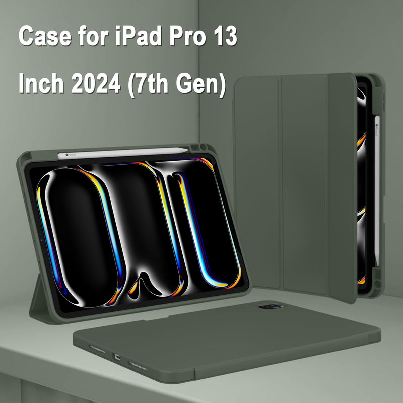 ZryXal New iPad Pro 13 Inch Case M4 (2024 Model, 7th Generation) with Pencil Holder, Smart iPad Case [Support Pencil Pro and Pencil (USB-C)], Support Touch ID and Auto Wake/Sleep (Dark Green) Dark Green - BeesActive Australia