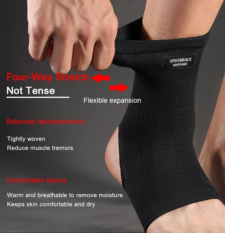 SPOTBRACE Ankle Brace Compression Sleeve(2 PACK),Breathable Ankle Support For Men Women, Foot Compression Sock for Swelling, Plantar Fasciitis, Sprain Black Large(2 PACK)