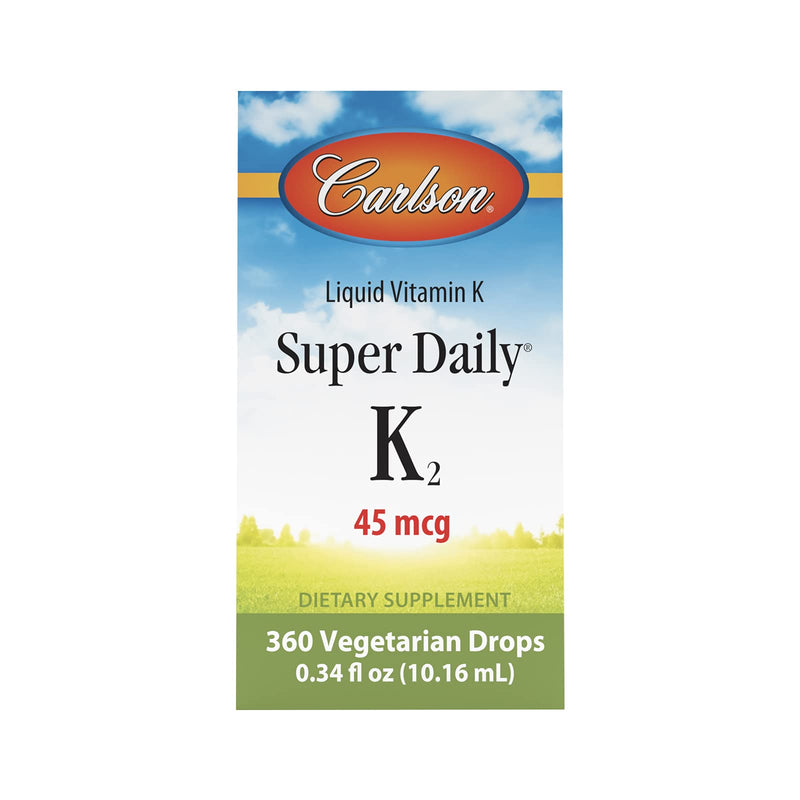 Carlson Super Daily K2, 45 mcg, Liquid Vitamin K, 360 Drops (10.16 mL) | Unflavored; Bone Health; K2 Vitamin; Vitamin K Supplement; Vitamin K-2 MK7 0.34 Fl Oz (Pack of 1)