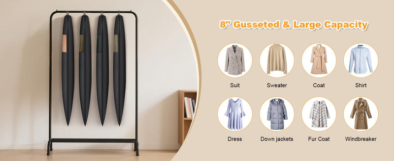 Syeeiex 54'' Garment Bags for Hanging Clothes with 8'' Gussets,Space Saving Hanging Garment Bag with Self Compression Zipper - Save 50% Space-Can Hold 6 Down Coats,8 Fur & Winter Coats,20 Shirts(2PCS) 54'' - 2pcs(8'' Gusseted) Black