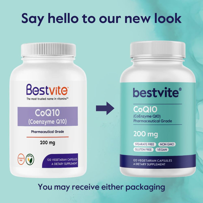 BESTVITE CoQ10 200mg (120 Vegetarian Capsules) Naturally Fermented - No Stearates - Vegan - Gluten Free - Non GMO 1 Count (Pack of 120)