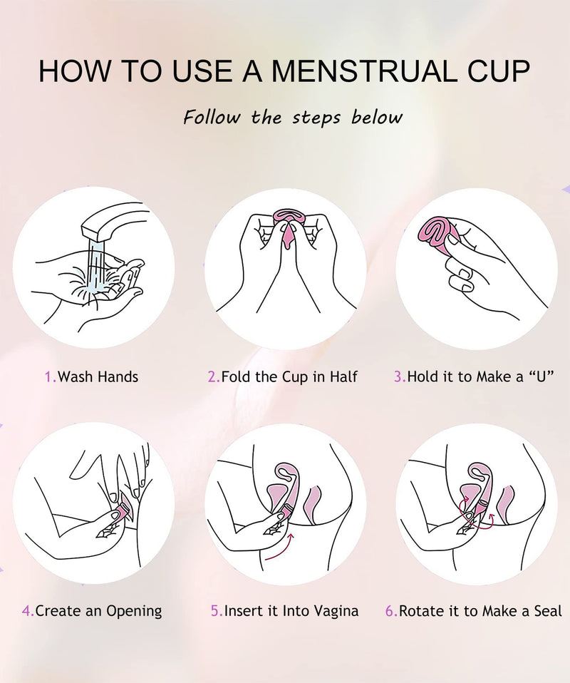 Menstrual Cups with Collapsible Storage Cup, Leak-Proof Design with Medical Grade Silicone Period Cups Reusable, Tampon and Pad Alternative,for Light Flow and Heavy Flow Large+Small Large+ Small Purple+pink