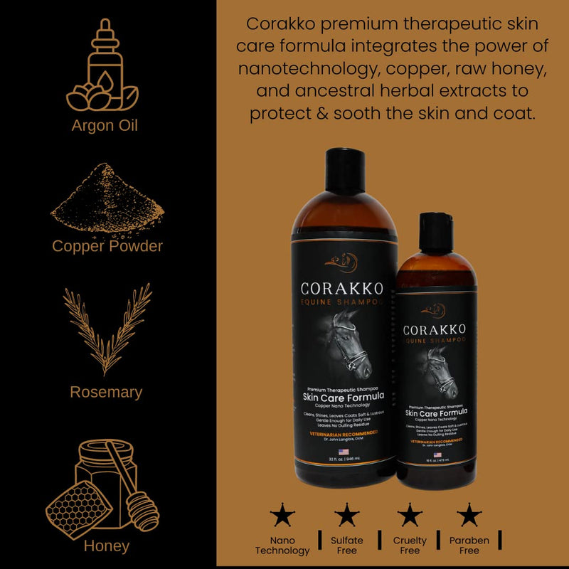 Corakko - Horse Shampoo - Premium Therapeutic Skin Care Formula - Nano-Copper Technology - Leaving Coat Conditioned & Protected against Skin Funk, Itching, Bites, & Preventing Skin Ailments - 32oz - BeesActive Australia