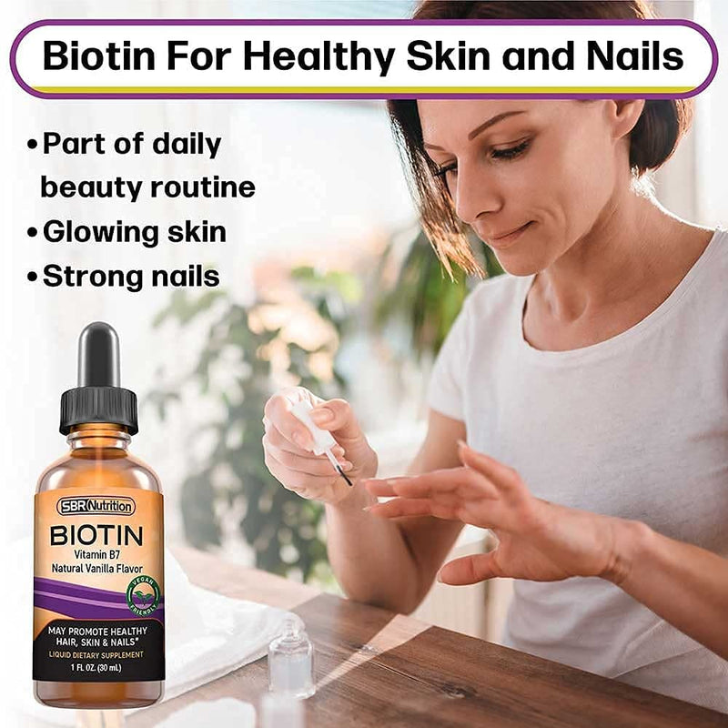 SBR Nutrition Biotin Liquid Drops, 5000mcg per Serving (60) 1.0Fl.oz (30ml) Vanilla Natural Vanilla - 5,000 mcg