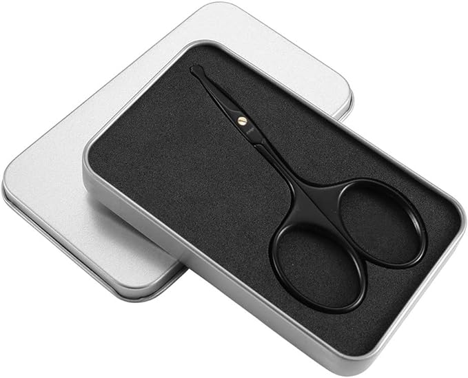 LIVINGO Nose Hair Scissors, Round Safety Scissors, Nose Hair Scissors, Premium Stainless Steel, Curved Edge, Round End, Eyebrow Scissors, Titanium Coating, Makeup for Men and Women (Black) with -  Australia