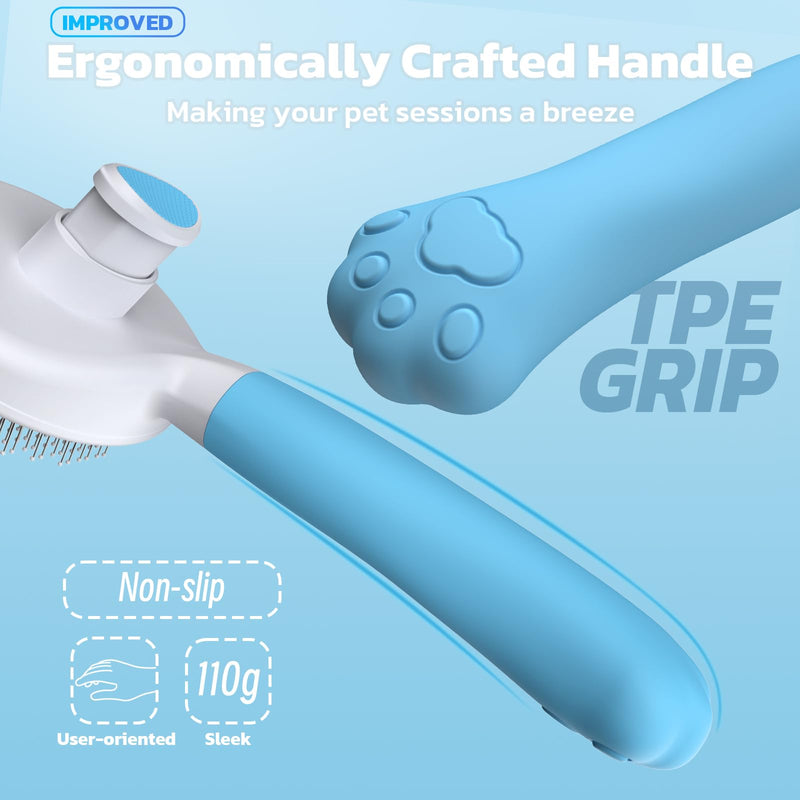 Zivacate Cat Brush Dog Brush [Ergonomic Handle & One-Click Cleaning] Tool for Short & Long Haired Dogs/Cats/Rabbits, Undercoat Brush (Blue Lake) Light Blue - BeesActive Australia
