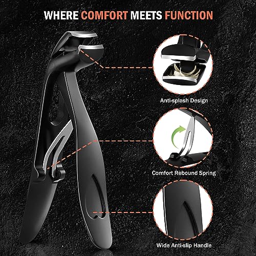 BEZOX Angled Head Toe Nail Clippers for Seniors for Thick Nails - Ergonomic Toenails Clipper for Thick Toenails, Premium Finger Nails Clipper for Adult with Catcher - Black Sand Black Small