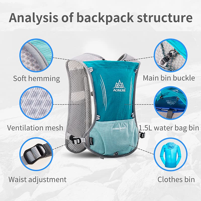 AONIJIE 5L Running Hydration Vest Pack with 9 Safety Pockets Adjustable & Lightweight Hydration Backpack for Marathon Race Hiking Cycling Black