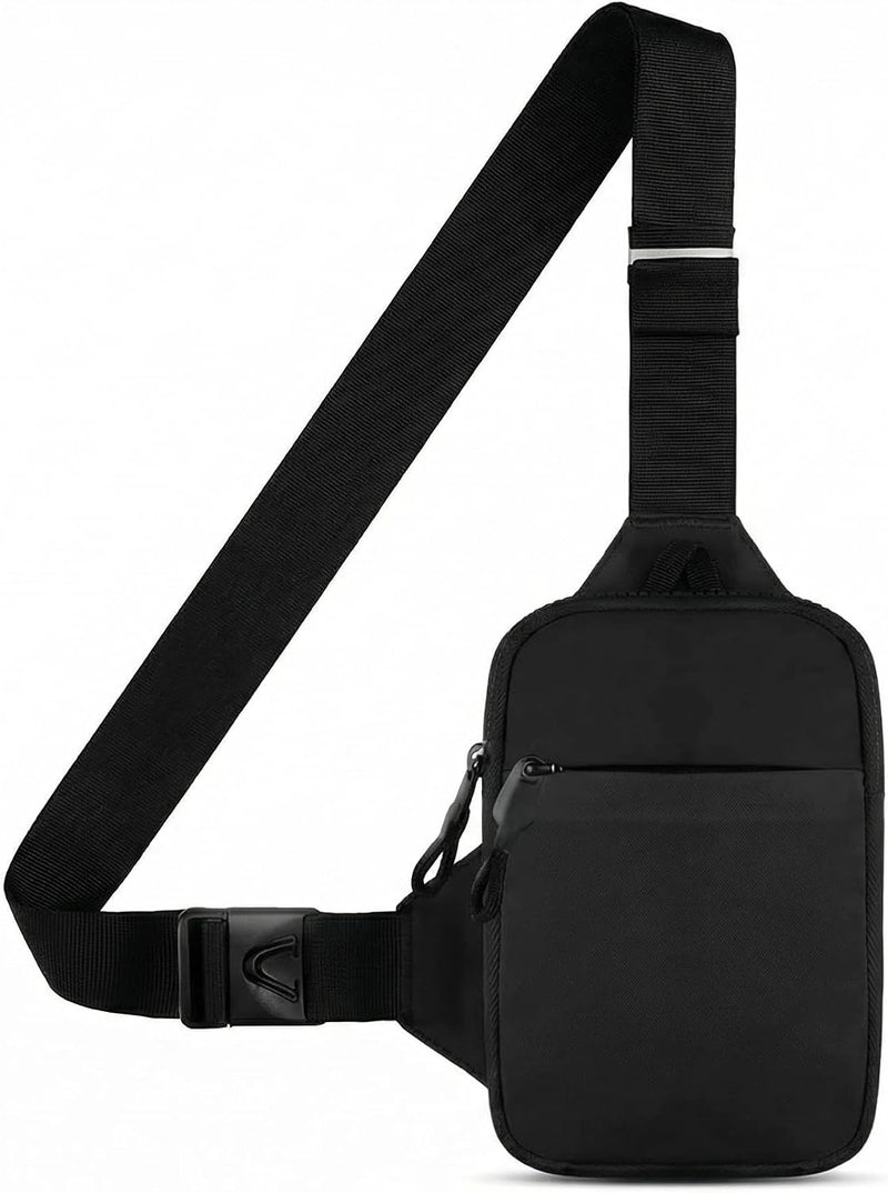 Mini Sling Bag Crossbody Fanny Pack Men & Women - Switchable Strap, RFID Blocking, Water-Repellent, Hidden Pocket Black