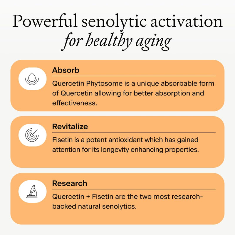 OMRE Quercetin and Fisetin Supplements - Third-Party Tested Senolytic Supplements for Aging Support - 500mg Quercetin Phytosome and 100mg Fisetin - Highly Bioavailable Forms