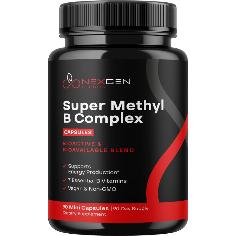Methylated B Complex Vitamin Supplement - Bioactive Methyl B Complex with 5-MTHF Methyl Folate & B12 Methylcobalamin for Brain Heart Energy & Homocysteine Support - Super Vitamin B Complex - 90 Caps 90 Count (Pack of 1)