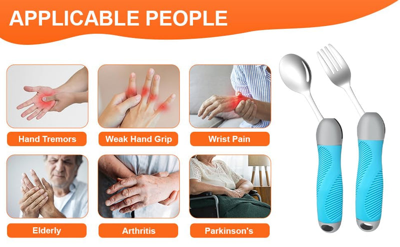 Weighted Utensils for Tremors & Parkinson's, Adaptive Eating Aids (Blue) Blue