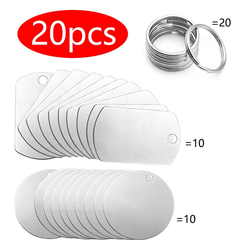 Dtoterul Stainless Steel Pendant Blank Pack of 20 Blanks Dog Tags Punching Blanks Dog Tags Key Ring Can Be Written On Blank Pendant Tags Round Key Ring DIY Making Kit - BeesActive Australia