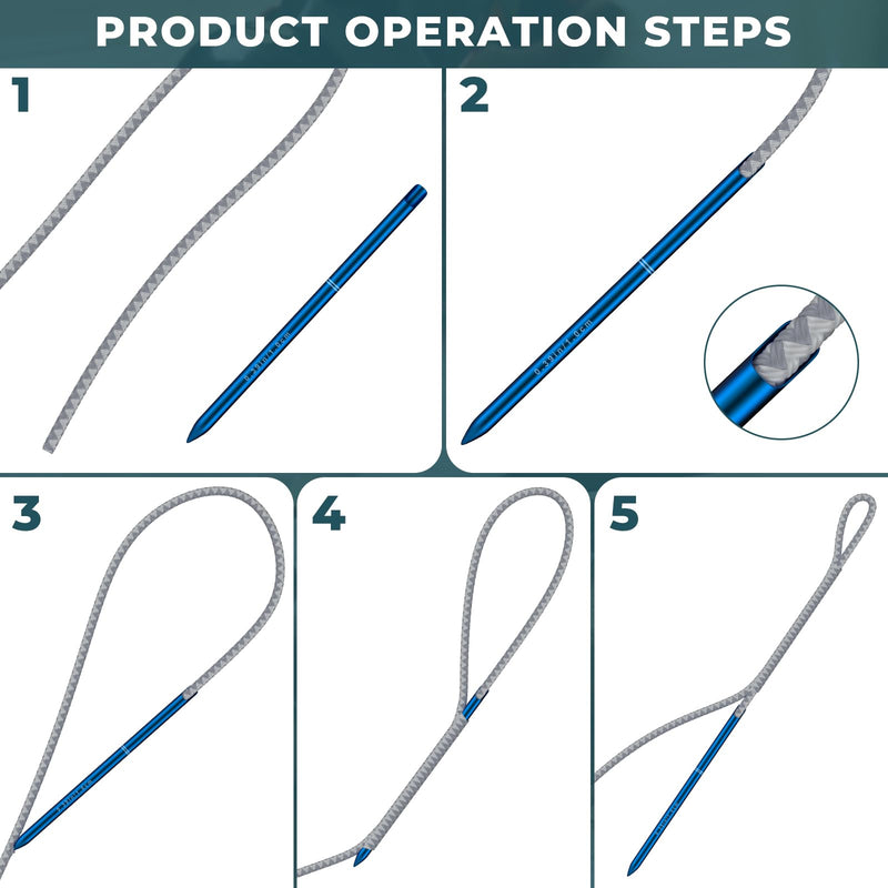 Rope Splicing Tool Kit, Rope Splicing FID Kit for Double Braid Eye Line,Stainless Steel Line Braiding Set Tool Include 5 Sizes (0.16-0.47") Fids and 1pcs Pusher(Blue) Blue - BeesActive Australia