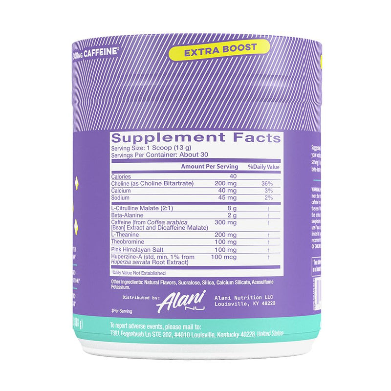 Alani Nu Pre Workout+ Powder Frozen Lemonade, Extra Boost, Sugar Free, 300mg Caffeine, L-Theanine, Beta-Alanine, Citrulline, 30 Servings - BeesActive Australia