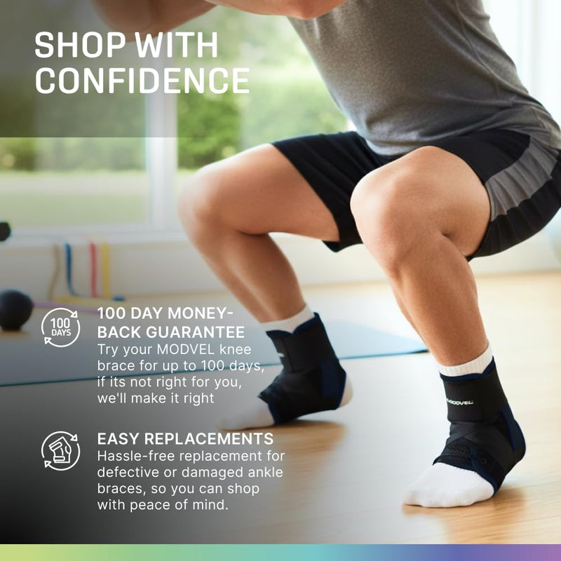 Modvel Ankle Lace Up Brace, Adjustable Ankle Brace for Women and Men, Figure 8 Strapping with Soft Pads for Sprained Joint Stability and Natural Movement Small Black - BeesActive Australia