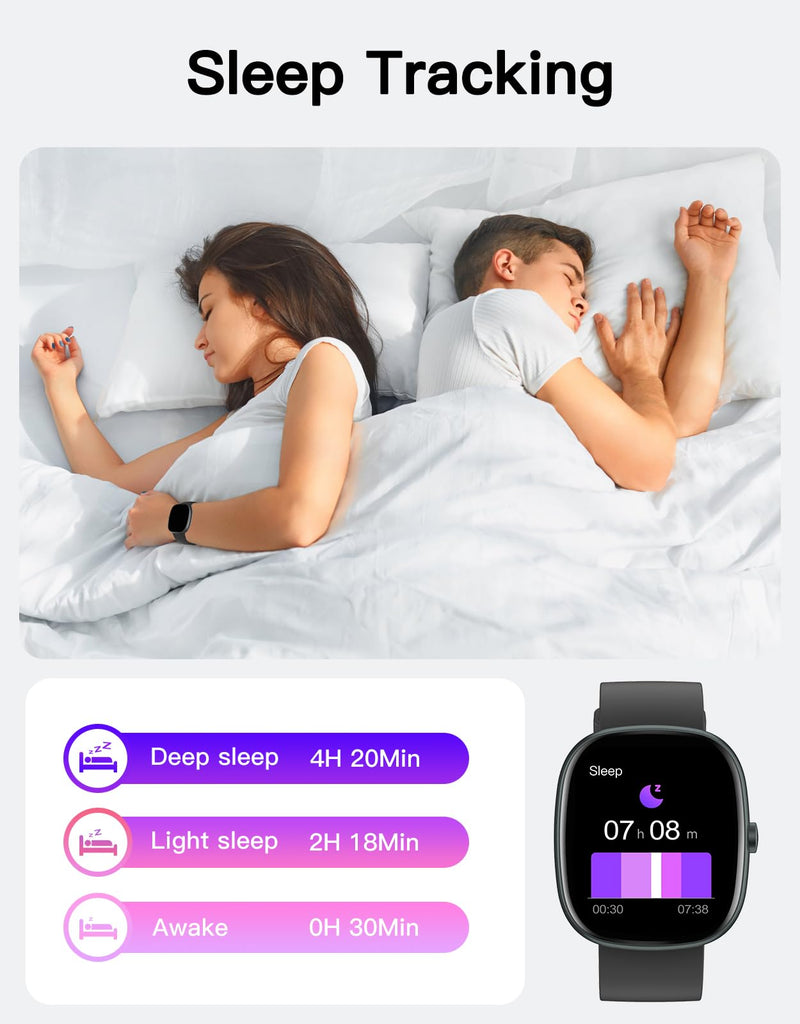 Fitness Trackers for Men Women with Bluetooth Call 24/7 Heart Rate & Blood Oxygen Monitor Sleep Tracker, Steps/Calories Counter Stopwatch/Timer/Alarm Clock, Pedometer for Walking Waterproof (Black) Black - BeesActive Australia