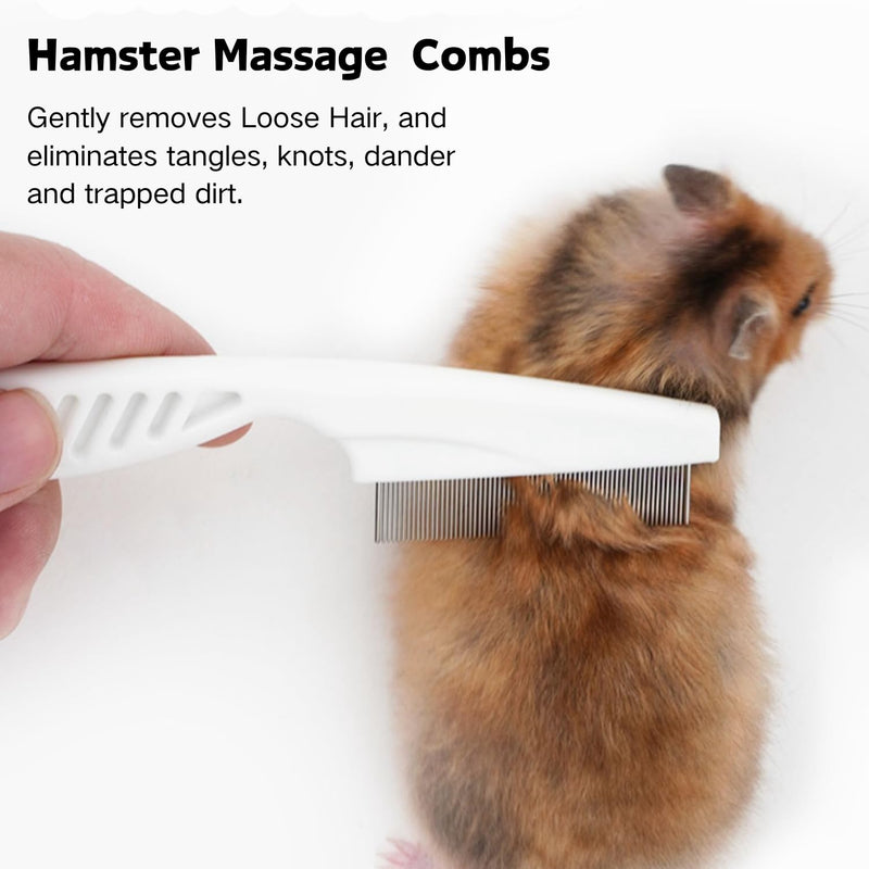 2 Pack Hamster Brush - Small Pet Hair Comb Stainless Steel Rounded Teeth Massage Comb for Hamster Chinchilla Ferret Guinea Pig Rabbit Small Animal Grooming Tool Cleaning Supplies (2 Pack,White) 2 Pack White - BeesActive Australia
