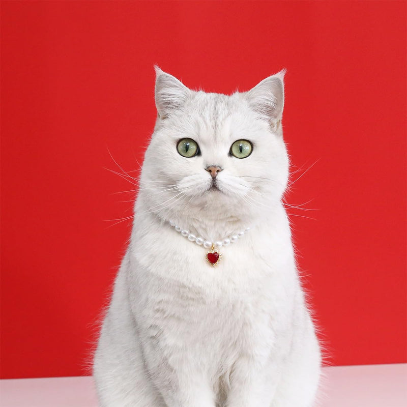 4 PCS Cat Dog Pearl Collar Pearl Necklace Collar Small Heart Shape Rhinestone Pet Necklace Rhinestones Heart Charm Collar Bling Rhinestones Cat Wedding Collar Pearl Cat Necklace for Cats Puppy - BeesActive Australia