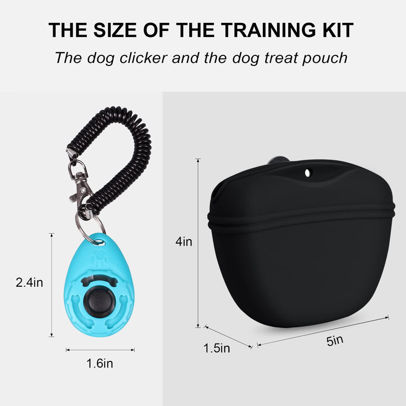 Left&Right Dog Clicker Training Kit,Silicone Dog Training Treat Pouch and Dog Clickers,Dog Treat Bag with Clicker Training for Dogs,Pet Treat Bag with Convenient Magnetic Buckle Closing and Waist Clip Black - BeesActive Australia