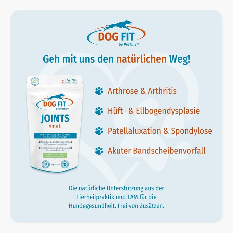 DOG FIT by PreThis® Joints I Premium joint preparation for dogs for osteoarthritis, patellar luxation, spondylosis & hip dysplasia I Joint protection free of additives I small up to 10kg JOINTS small (up to 10kg) - BeesActive Australia